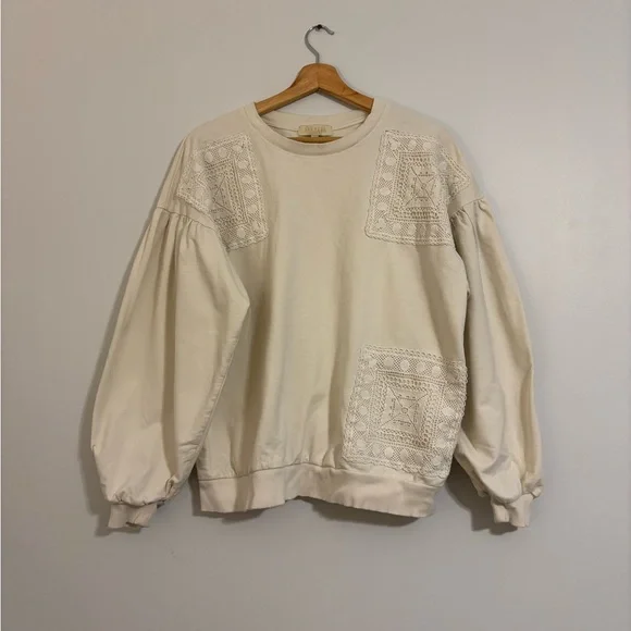 Cream Crochet Lace Patch Sweatshirt - Picture 2 of 12